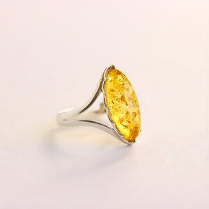 Baltic Amber Solitaire Ring in Sterling Silver